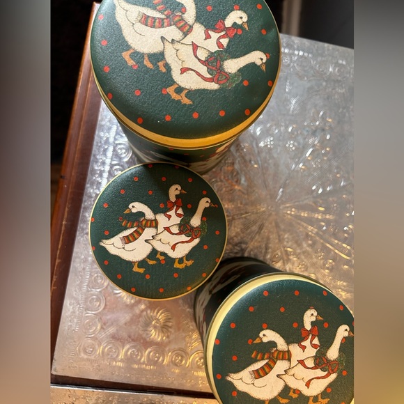 Vintage Trio Set of Christmas Geese Canisters - Picture 4 of 11